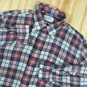 Ben Silver Shirt Men L Red Plaid Button Down LS Linen Pocket‎ Made In USA